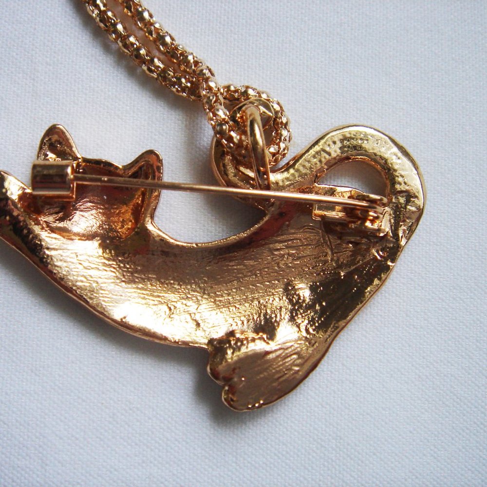 NWT PLAYFUL CAT PENDANT BROOCH NECKLACE - Picture 3 of 4